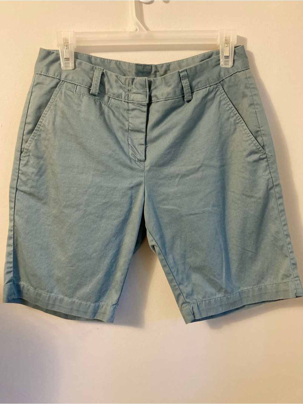 Garnet Hill Chino Bermuda Longer Shorts Size 4 Teal Blue 100% Cotton Coastal